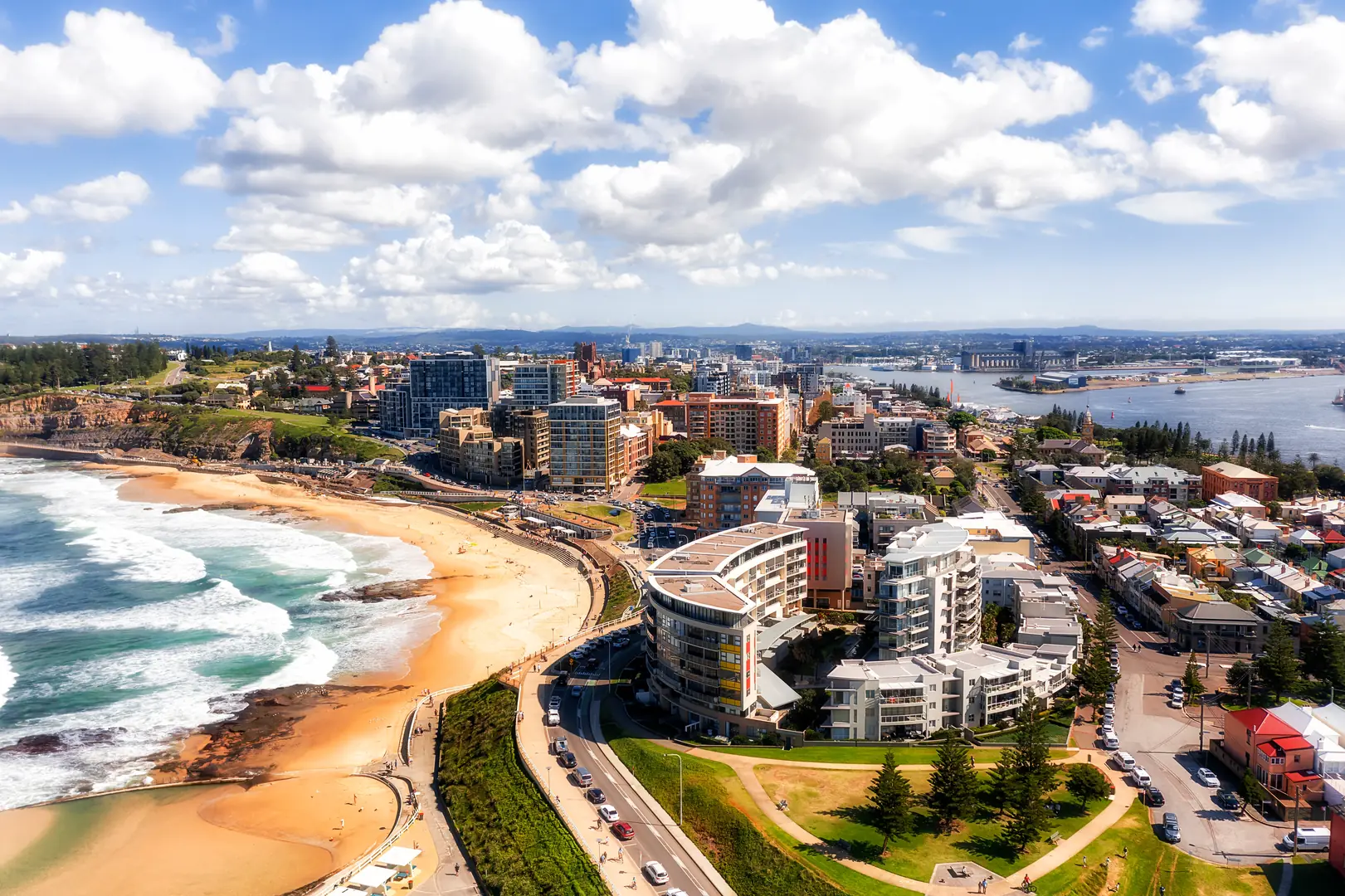 Newcastle inner-city aerial showing the mix of high-rise apartments and historic houses